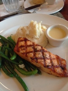 Grilled Salmon with Whipped Potatoes, Green Beans and Citrus Butter