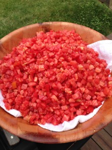 Chopped Tomatoes in Cloth Lined Bowl